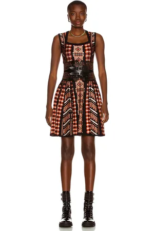 Alaïa Square Neck Sleeveless Mini Dress in Bois De Rose & Noir - Rose. Size 36 (also in 40, 42).