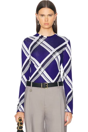 Burberry Rib Crew Neck Top in Knight IP Check - Blue. Size M (also in S, XS).
