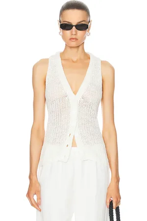 ENZA COSTA Linen Open Knit Vest in White - White. Size L (also in M, S, XL, XS).