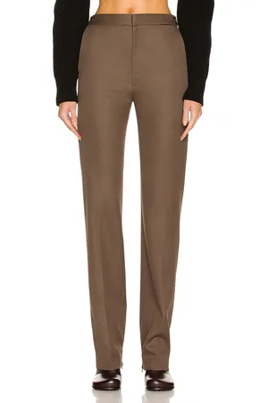 Bottega Veneta Grain De Poudre Stretch Trouser in Milkweed - Brown. Size 36 (also in 40).