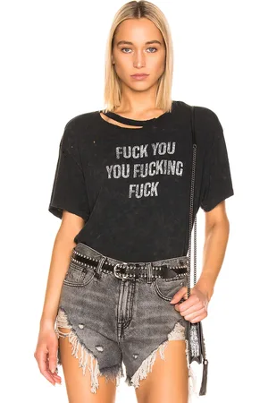 R13 F U Ripped Boy Tee in Acid Black - Black. Size XS (also in ).