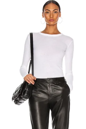 ENZA COSTA Cashmere Cuffed Crew Tee in White - White. Size M (also in S, XL, XS).