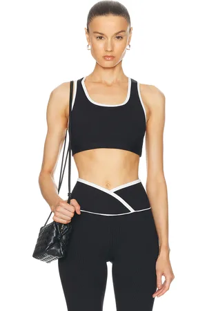 YEAR OF OURS Ribbed Gym Bra 2.0 in Black & White - Black. Size L (also in M, S, XS).
