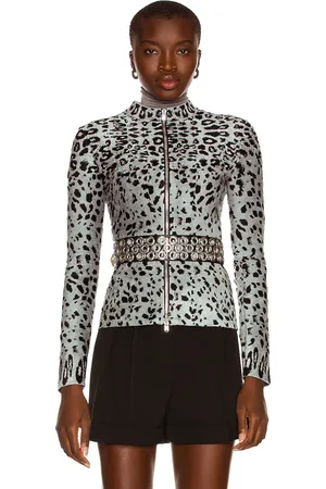 Alaïa Fitted Long Sleeve Jacket in Gris & Noir - Grey. Size 36 (also in 40, 42).