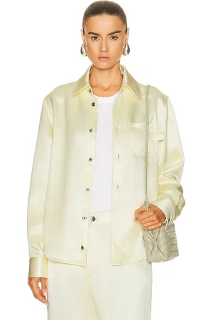 Bottega Veneta Silk Twill Long Sleeve Shirt in Camomile - Yellow. Size 34 (also in 36, 38, 40).