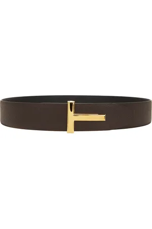 Tom Ford Small Grain Calf T Belt in Chocolate & Black - Black. Size 85 (also in 90).