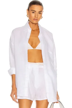 AEXAE Linen Woven Shirt in White - White. Size XL (also in L, M, S).