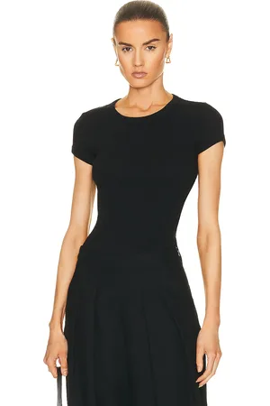 ENZA COSTA Pointelle Knit Cap Sleeve Crew Top in Black - Black. Size L (also in M, S, XL, XS).