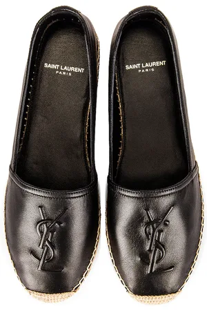 Saint Laurent Logo Flat Espadrille in Black - Black. Size 40 (also in 35, 35.5, 37).