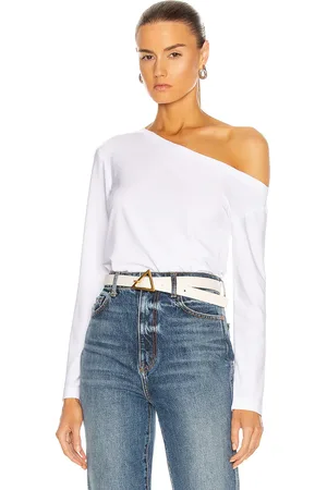 Norma Kamali Long Sleeve Drop Shoulder Top in Snow White - White. Size L (also in M, S, XS).