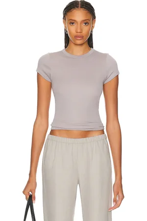 ENZA COSTA Supima Cotton Cap Sleeve Crew Top in Limestone - Grey. Size XS (also in ).