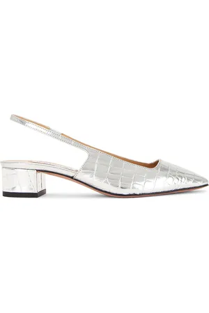 Aquazzura Ginza Sling 35 Pump in Silver - Metallic Silver. Size 36 (also in 36.5, 37.5, 38).