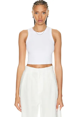 ENZA COSTA Stretch Silk Knit Cropped Bold Sheath Tank Top in White - White. Size L (also in XL).