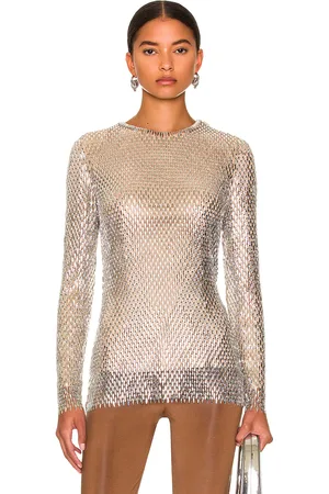 Burberry Embroidered Long Sleeve Top in Clear - Metallic Silver. Size 6 (also in ).