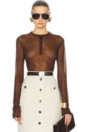 Saint Laurent Long Sleeve Top in Marron - Brown. Size L (also in S, XS).