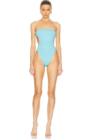 Saint Laurent Cut Out One Piece Swimsuit in Bleu Topaze - Teal. Size L (also in ).
