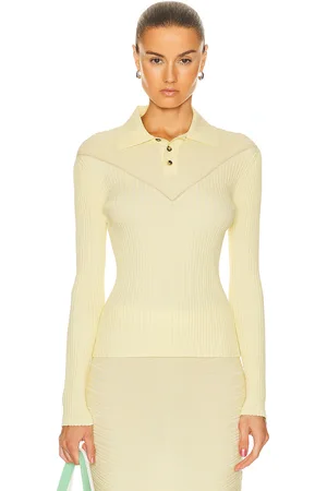 Bottega Veneta Cotton Moving Ribs Polo Top in Pineapple Chalk - Yellow. Size M (also in ).