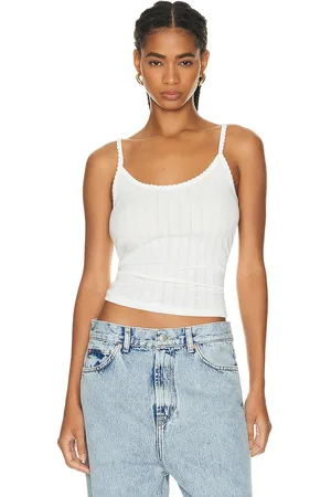 Leset Pointelle Classic Tank Top in White - White. Size L (also in XL).