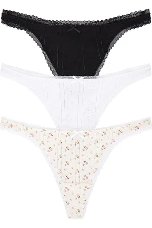 Cou Cou Intimates The 3 Pack Thong in Black White & English Rose - Black. Size L (also in M, XL, XS).