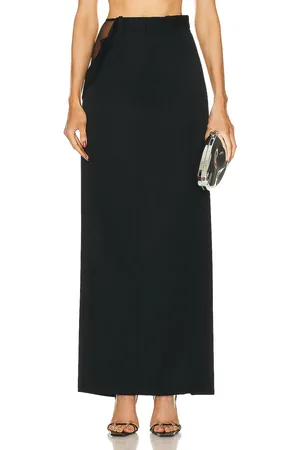 Grace Peek Open Thigh Skirt in Black - Black. Size L (also in M, S, XS).