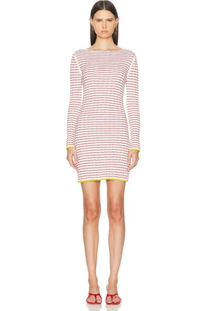 Guest In Residence Stripe Rib Dress in Cream & Rust - Red. Size XL (also in XS).