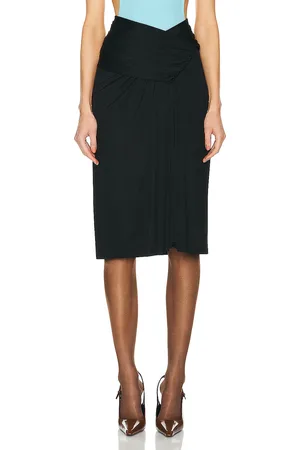 Saint Laurent Jersey Ruched Midi Skirt in Noir - Black. Size 36 (also in 40, 42).