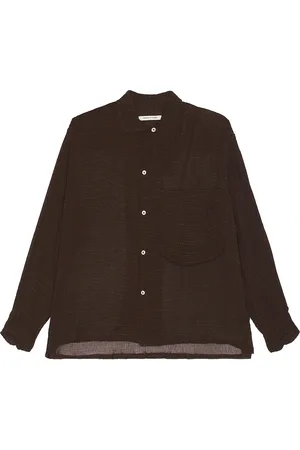 Connor McKnight Crinkle Long Sleeve Big Pocket Shirt in Brown - Brown. Size XL/1X (also in ).