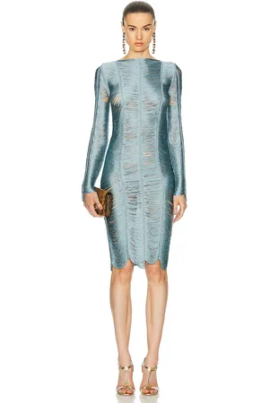 Tom Ford Fringe Artwork Cocktail Dress in Stone Blue - Blue. Size 34 (also in ).