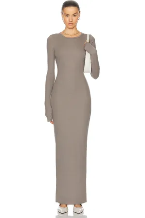 ÉTERNE Long Sleeve Crewneck Maxi Dress in Clay - Taupe. Size M (also in ).