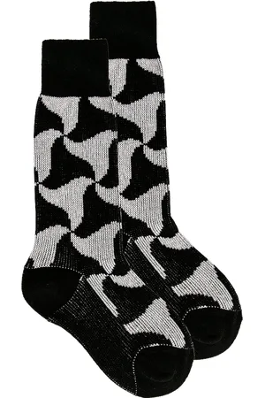 Bottega Veneta Wavy Triangle Cashmere Socks in Black & White - Black. Size L (also in M, S).
