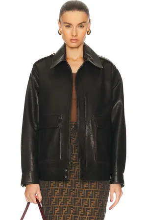 Nour Hammour Drey Leather Jacket in Chocolate Fondant - Chocolate. Size 38 (also in ).