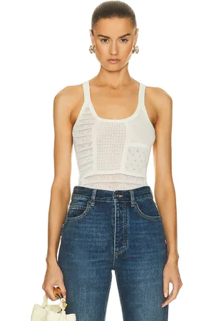 Bottega Veneta Cotton Mixed Pointelle Tank Top in Chalk - White. Size L (also in XL).