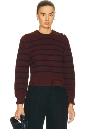 Bottega Veneta Striped Rib Knit Sweater in Merlot & Midnight Blue - Burgundy. Size XS (also in ).