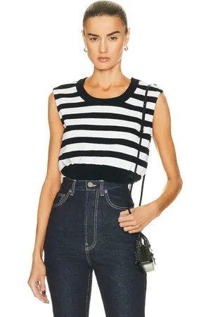 Alaïa Knit Crop Top in Marine & Ivory - Navy. Size 42 (also in ).