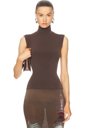 Norma Kamali Slim Fit Sleeveless Turtle Top in Chocolate - Chocolate. Size L (also in M, XL).