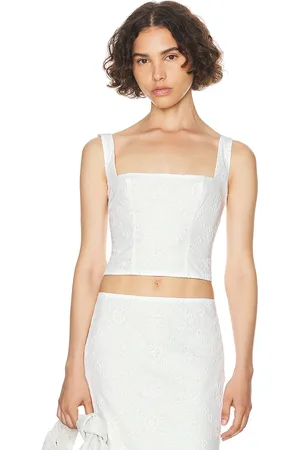 Helsa Eyelet Corset Top in Antique White - White. Size M (also in S).
