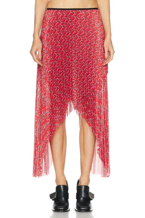 Burberry Pleated Midi Skirt in Silver & Red - Red. Size 8 (also in ).