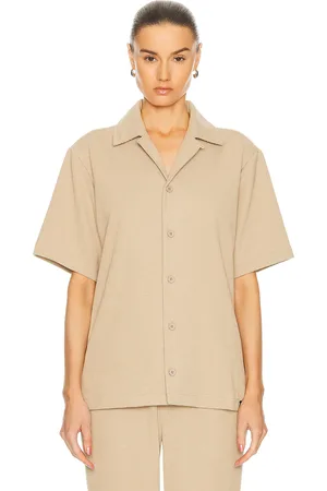 WAO Ribbed Knit Camp Shirt in tan - Brown. Size S (also in ).