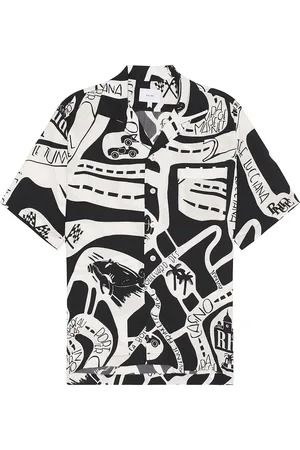 Rhude Strada Silk Shirt in Black & White - Black. Size S (also in XS).