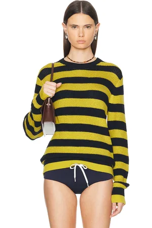 Guest In Residence Net Stripe Crew in Midnight & Citrine - Yellow. Size XL/1X (also in ).