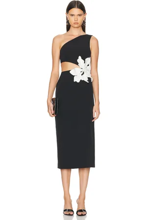PATBO Flower Applique Midi Dress in Black - Black. Size 0 (also in 2).