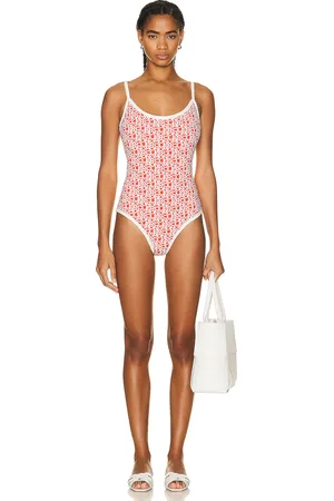 Moncler Logo Print Scoop Neck One Piece Swimsuit in Orange - Orange. Size L (also in S, XS).