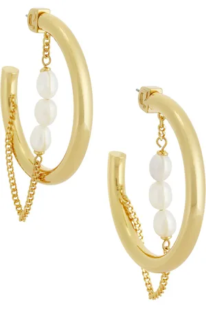 DEMARSON Fresh Water Pearl Miley Hoop Earrings in 12k Shiny Gold & Pearl - Metallic Gold. Size all.