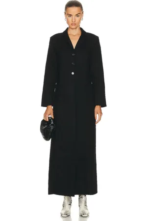 Nour Hammour Lydia Stretch Denim Fit & Flare Coat in Black - Black. Size 36 (also in ).