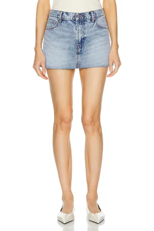 GRLFRND Maren Mini Skirt in Bluebird Fray - Blue. Size 30 (also in 31, 32).