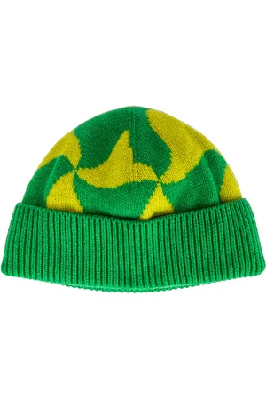 Bottega Veneta Wavy Triangle Wool Beanie in Parakeet & Kiwi - Green. Size all.
