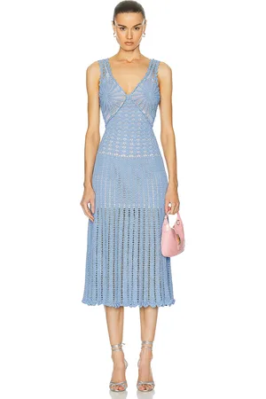 AKNVAS Guinevere Crochet Midi Dress in Blue - Blue. Size M (also in ).