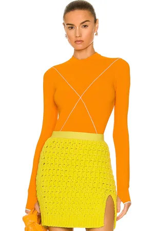 Bottega Veneta Technoskin Elastic Sweater in Tangerine - Orange. Size L (also in M).