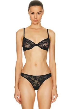 FLEUR DU MAL Le Stretch Multifit Lace Unlined Demi Bra in Black - Black. Size 32C (also in 32D).
