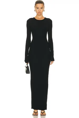 ÉTERNE Long Sleeve Crewneck Maxi Dress in Black - Black. Size L (also in M, S, XL, XS).